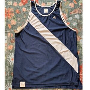 Tracksmith Van Cortlandt Singlet Mens Large Navy White Mesh Running Tank Top